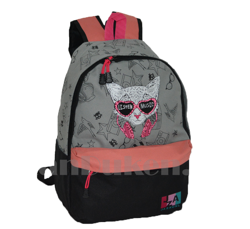 Универсальный школьный рюкзак с кошкой в очках серый со светло розовым - фото 2 - id-p66644154