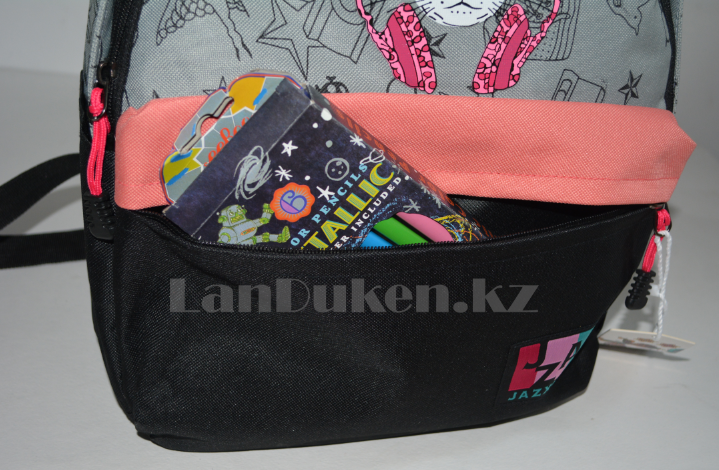 Универсальный школьный рюкзак с кошкой в очках серый со светло розовым - фото 5 - id-p66644154
