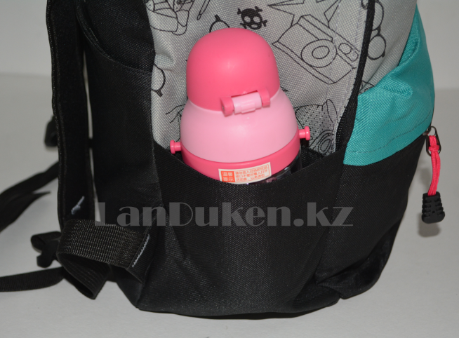 Универсальный школьный рюкзак с кошкой в очках серый с бирюзовым - фото 8 - id-p66644254