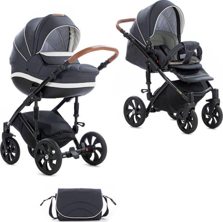 TUTIS Коляска 2 в1 MIMI STYLE короб+прогулка Антрацит + Белый