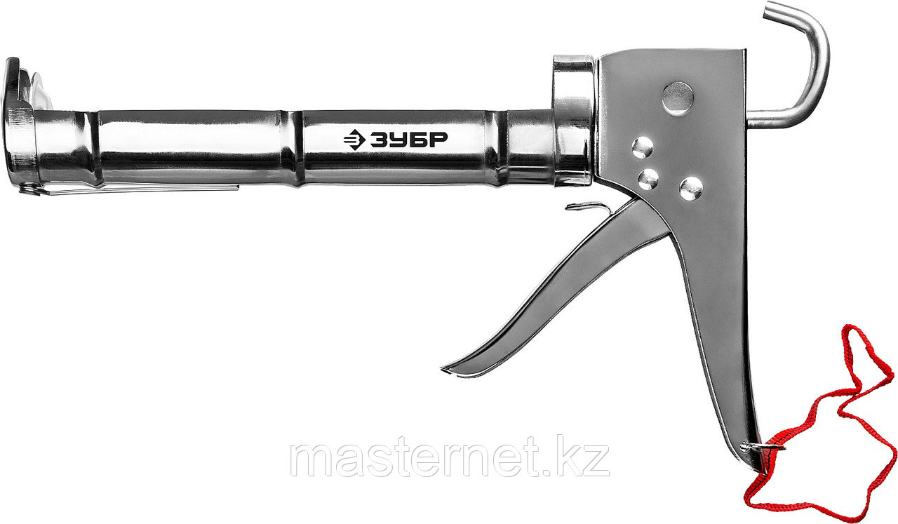 Пистолет для герметика ЗУБР "ПРОФЕССИОНАЛ" 06625, полукорпусной, хромированный, зубчатый шток, 310мл