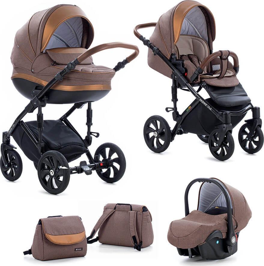Tutis: Коляска 2 в 1 Mimi STYLE короб+прогулка Кофейный лен + Бронза