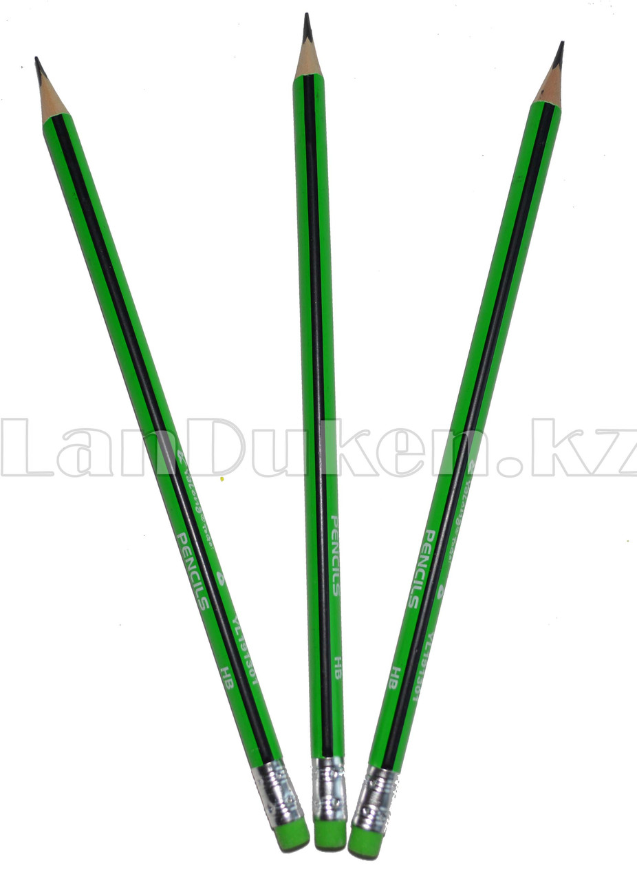 Простые карандаши с зеленым ластиком 12 штук в упаковке Yalong 191301 (HB) - фото 3 - id-p66744201