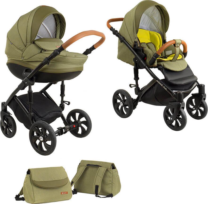 TUTIS Коляска 3 в1 MIMI STYLE люлька-переноска+короб+прогулка Оливковый лен