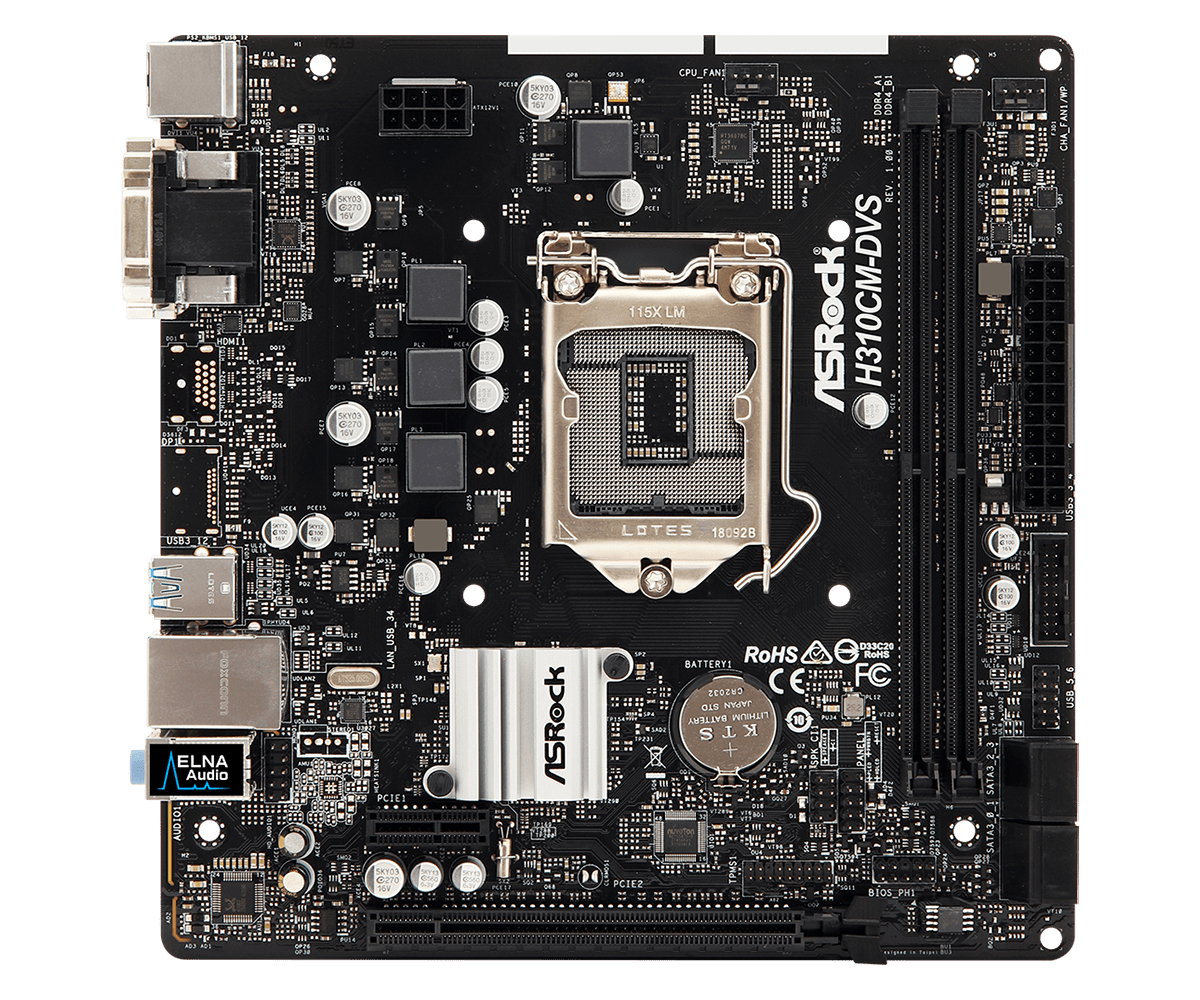 MB S-1151 ASRock, H310CM-DVS, Intel H310, 2*DDR4, PCIex16, PCIex1, 4*SATA3, VGA, DVI-D, 2*USB3.0, 4*USB2.0, GL - фото 4 - id-p66763981