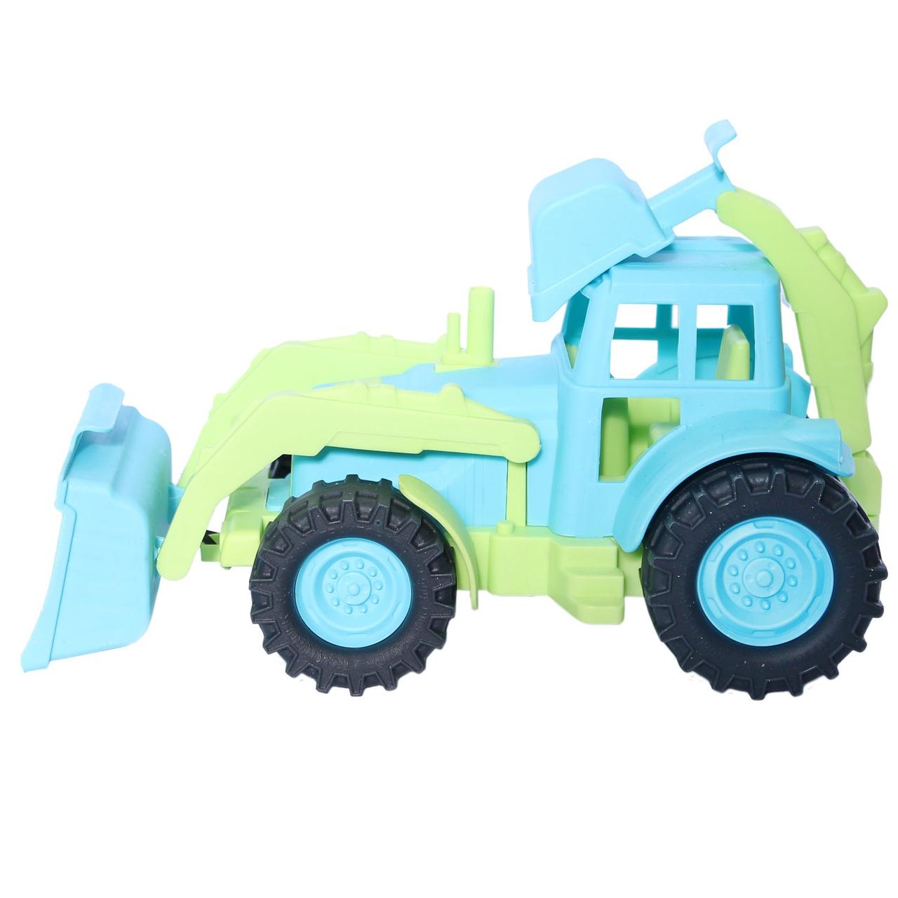 Казик Игрушечный Трактор с задним ковшом и фронтальной лопатой, 28см. (зелено-голубой) - фото 1 - id-p66762144