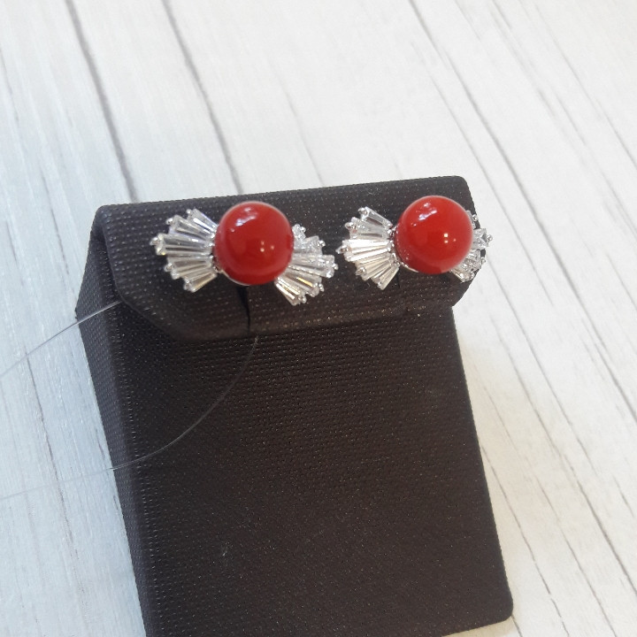 Серьги/ коралл и циркон