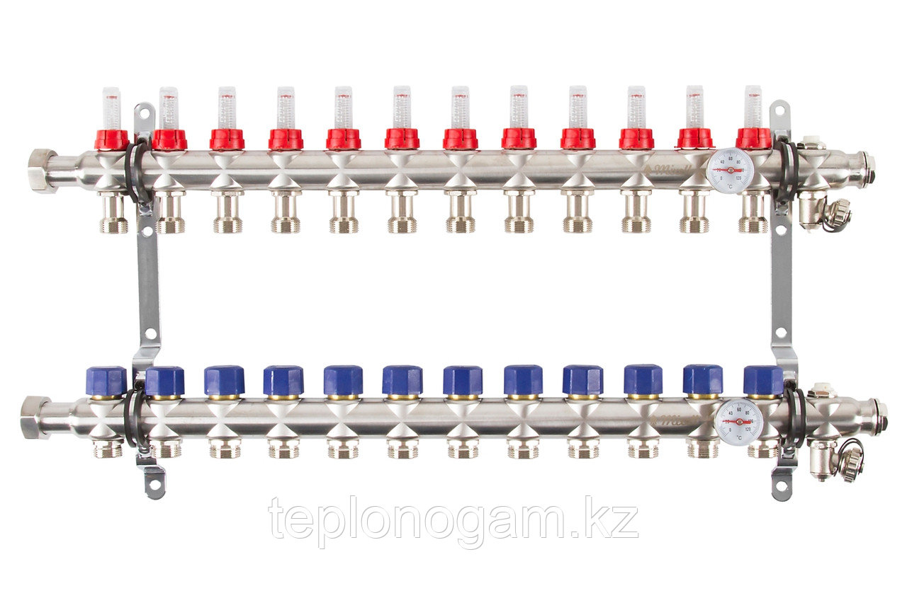 Коллектор с расходомерами Mixell из нержавеющей стали, 12 контуров