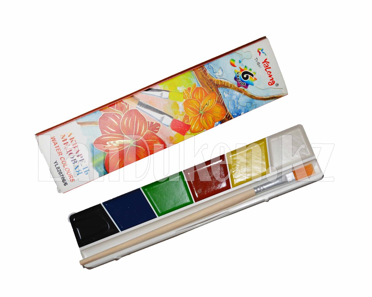 Краски для рисования акварельные медовые "Yalong" 820706/6 6 цветов с кисточкой