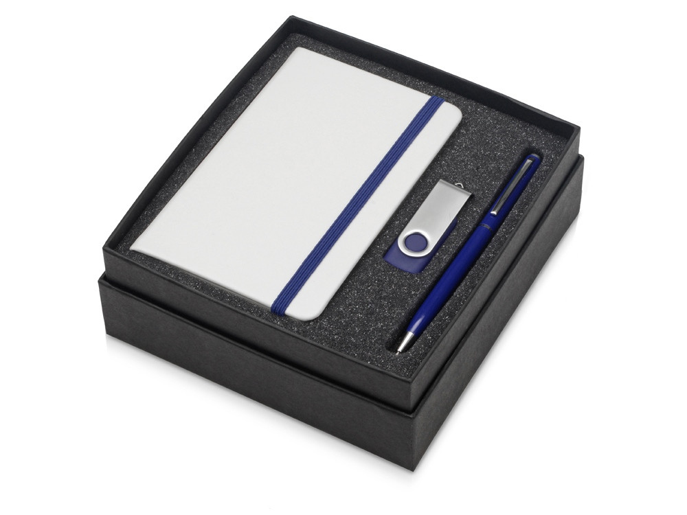 Подарочный набор Reporter Plus с флешкой, ручкой и блокнотом А6, синий - фото 2 - id-p65547627