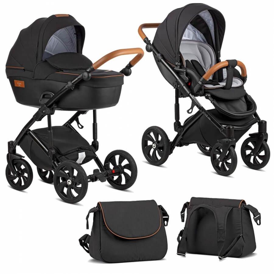 TUTIS Коляска 2 в1 VIVA LIFE  короб+прогулка Черный муар + Кожа Антрацит