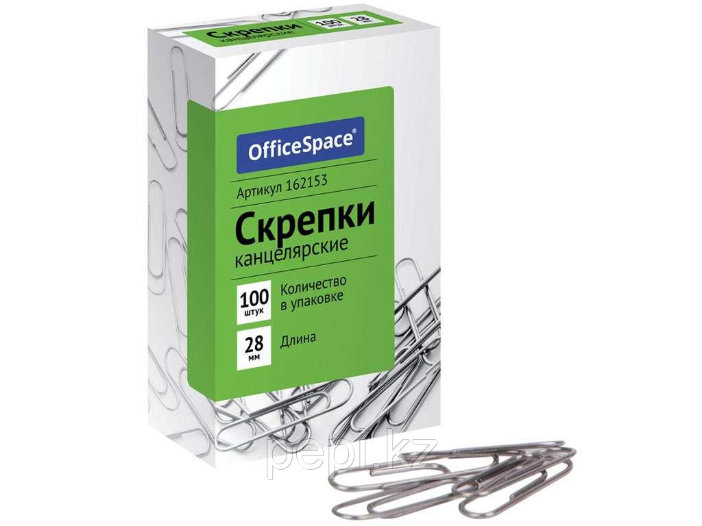 Скрепки OfficeSpace 28 мм, металлические, 100 шт/упак