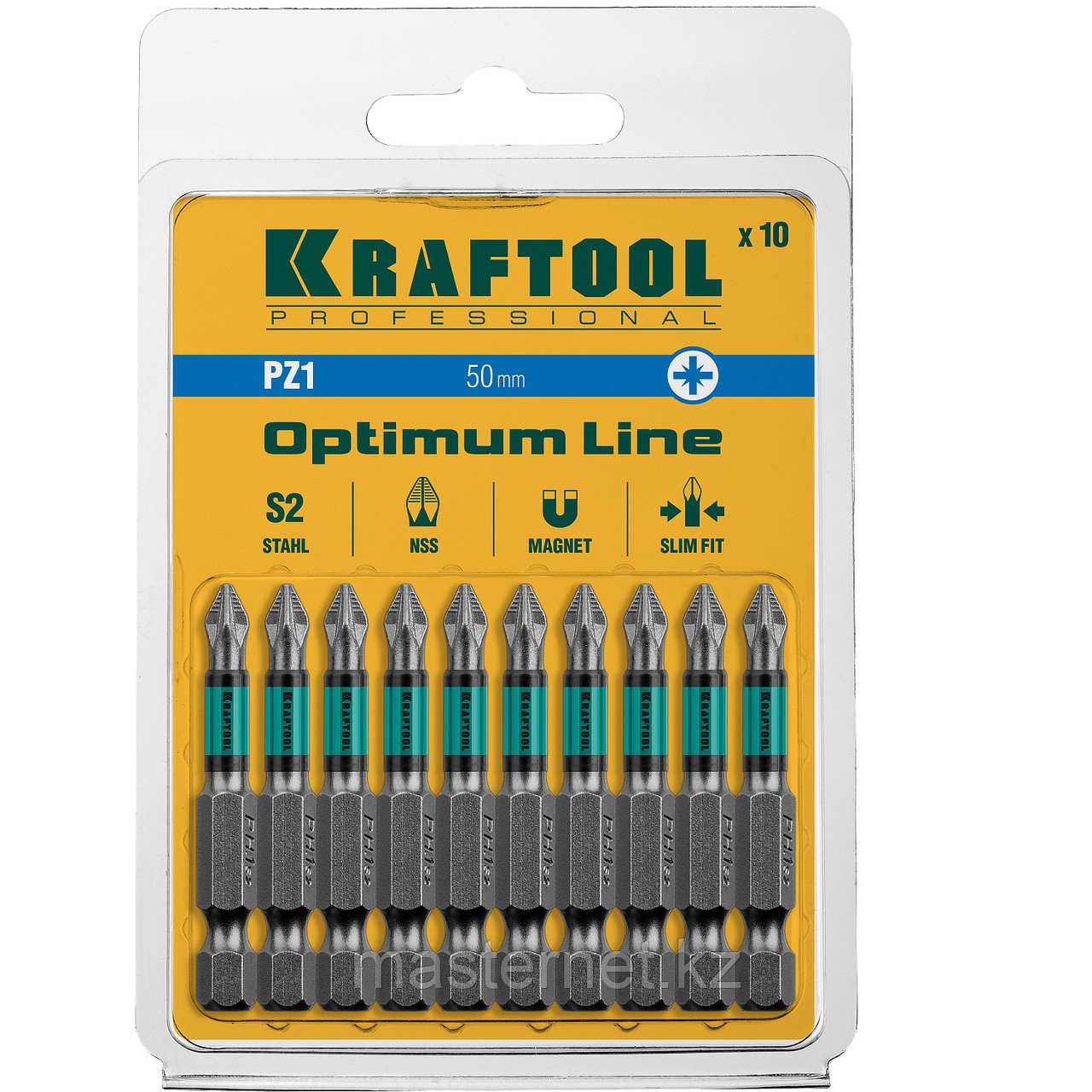 Optimum Line Биты, PZ2, 50 мм, тип хвостовика E 1/4", 10 шт в блистере, KRAFTOOL - фото 3 - id-p64234158