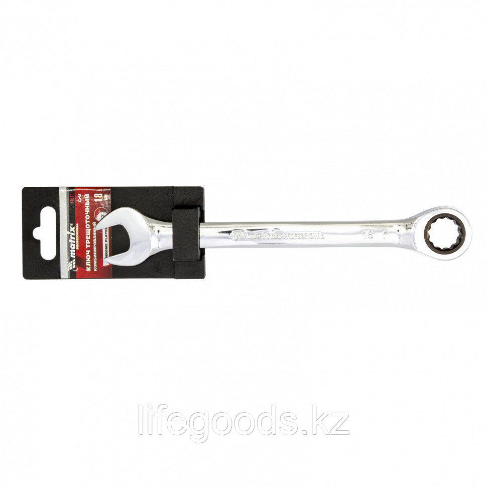 Ключ комбинированный трещоточный, 18 мм, CrV, зеркальный хром Matrix Professional 14811 - фото 2 - id-p66870204