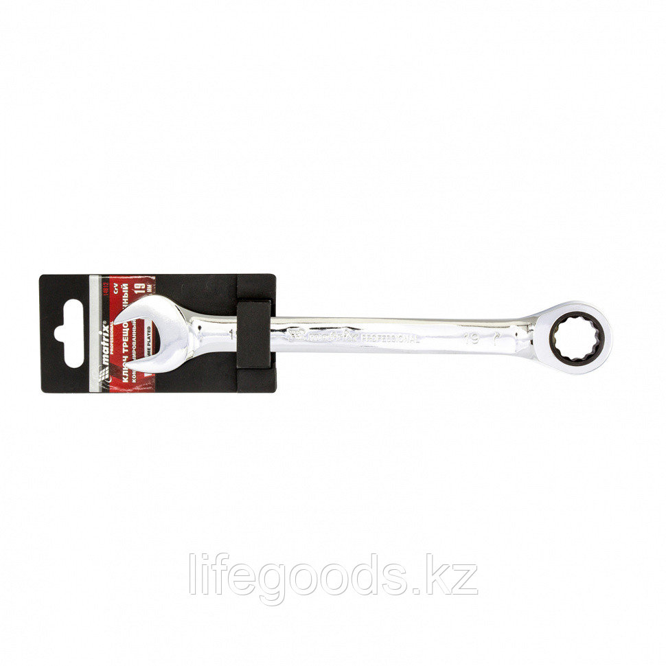 Ключ комбинированный трещоточный, 19 мм, CrV, зеркальный хром Matrix Professional 14812 - фото 4 - id-p66870206