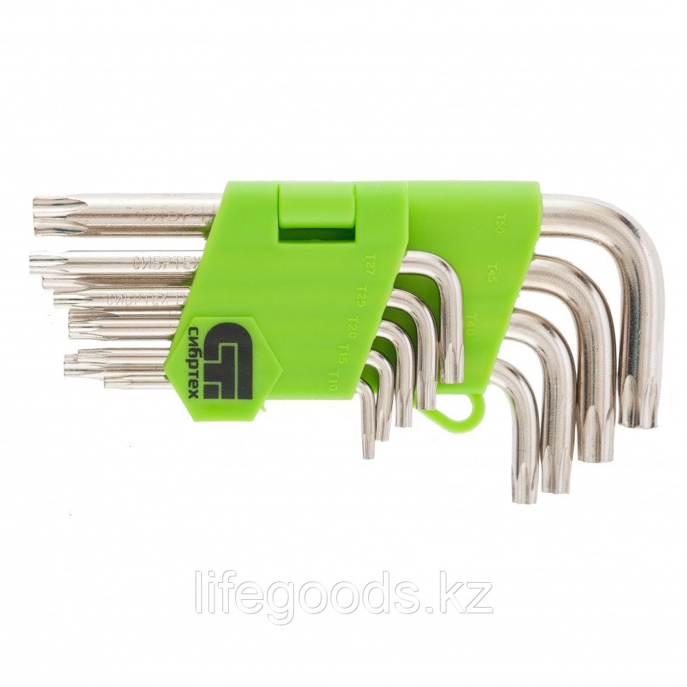 Набор ключей имбусовых Tamper-Torx, 9 шт: ТT10-ТT50,45x, закаленные, короткие, никель Сибртех 12321 - фото 1 - id-p66870952