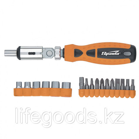 Отвертка реверсивная с шарниром, биты, торцевые головки, 18 шт, Sparta 115545, фото 1
