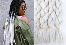 Канекалон накладные волосы одноцветные 60 см Белый