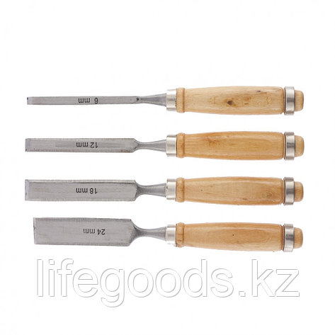 Набор долот-стамесок, 6-12-18-24 мм, плоских, деревянные рукоятки Sparta 242405, фото 2