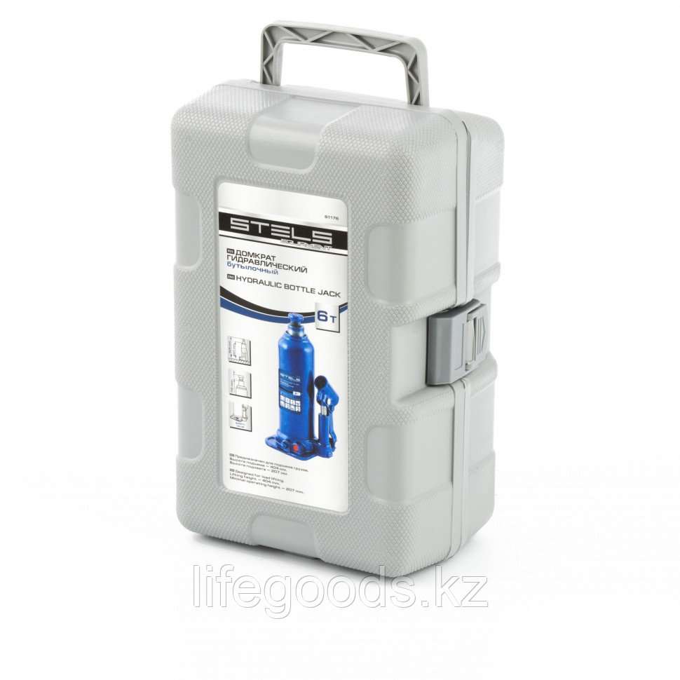 Домкрат гидравлический бутылочный, 6 т, h подъема 207-404 мм, в пластиковом кейсе Stels 51176 - фото 4 - id-p66873732