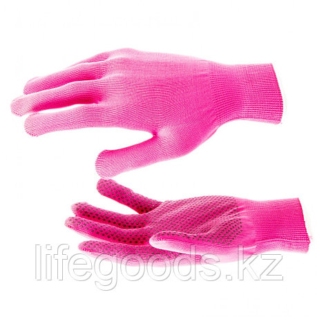 Перчатки Нейлон, ПВХ точка, 13 класс, цвет розовая фуксия, L Россия 67826, фото 2