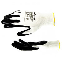Перчатки полиэфирные с черным нитрильным покрытием маслобензостойкие, L, 15 класс вязки Сибртех 67861