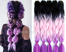 Канекалон накладные волосы трёхцветные 60 см чёрный лиловый фиолетовый B58