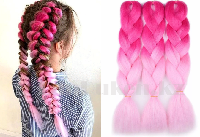Канекалон двухцветные накладные волосы 60 см Ярко-розово бело-розовые В35 - фото 1 - id-p66880488