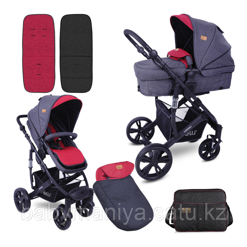 Коляска 2 в 1 Lorelli Verso + Сумка для мамы Черный-красный/ Black&Red 1900