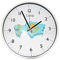 Настенные часы  большие белый корпус с принтом Казахстан (30.1 см диаметр)