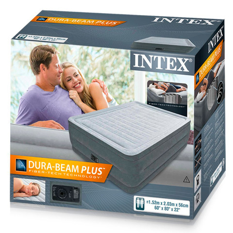 Двуспальная кровать надувная со встроенным насосом INTEX 64418 DURA-BEAM PLUS