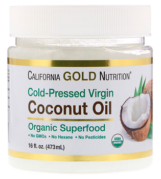 California Gold Nutrition, Органическое нерафинированное кокосовое масло, суперпродукт, холодного отжима, нера
