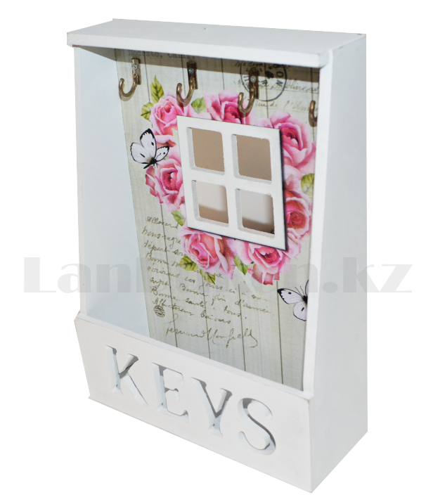 Деревянная настенная Ключница для ключей розы и бабочки - фото 2 - id-p66987171