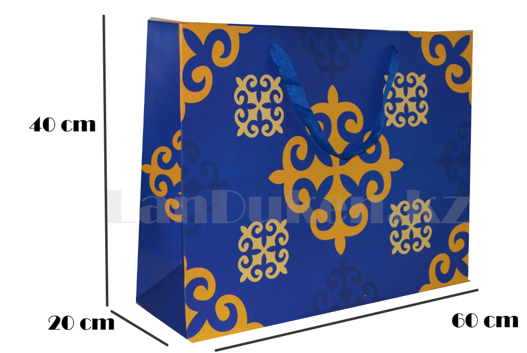 Подарочный пакет Казахский орнамент синий 40*60*22 см - фото 1 - id-p67099785