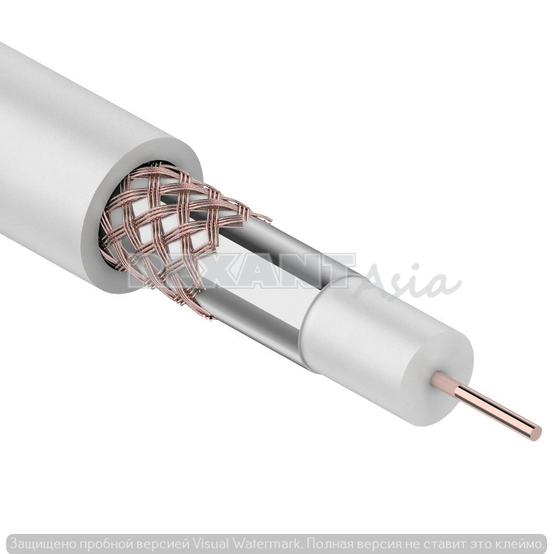 Кабель коаксиальный REXANT RG-6U+Cu, 75 Ом, Cu/Al/Cu, 64%, бухта 100 м, белый