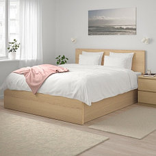 Кровать с подъемным механизмом МАЛЬМ 160х200 дубовый шпон, беленый ИКЕА, IKEA, фото 2