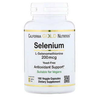 California Gold Nutrition, Селен, без дрожжей, 200 мкг, 180 вегетарианских капсул