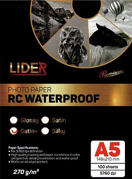 Фотобумага LIDER, односторонняя satin (матовая), профессиональная, A5, 270 гр., 100 листов