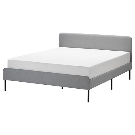 Каркас кровати с обивкой СЛАТТУМ 160х200 Книса светло-серый ИКЕА, IKEA, фото 2