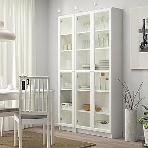 БИЛЛИ / ОКСБЕРГ Шкаф книжный со стеклянными дверьми, белый ИКЕА, IKEA, фото 2
