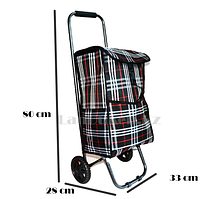 Складная сумка тележка клетчатая, чёрная  металлическая на 2 колесах