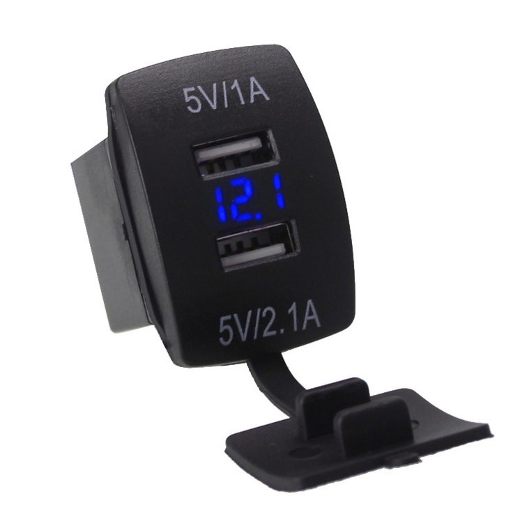 USB зарядное устройство кнопка с вольтметром 12-24В синий - фото 1 - id-p67353209