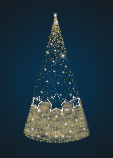 Светящаяся Конус-елка со звездами - 3D SE 45