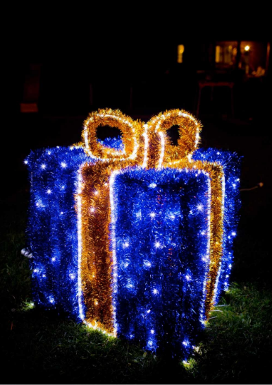 Световая композиция Новогодний Подарок 100 см (с мишурой и гирляндой) - 3D SE 54-100