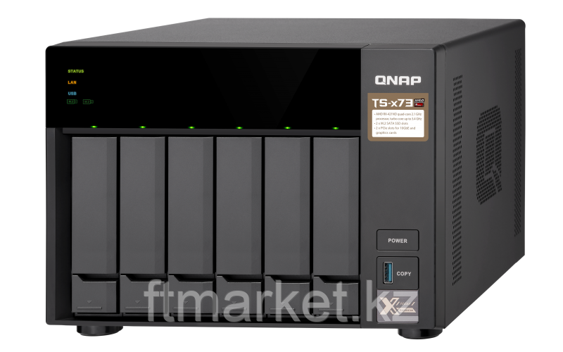 Сетевой RAID-накопитель Qnap TS-673-4G, 6 отсеков 3,5"/2,5", 2 слота M.2 SSD. AMD RX-421ND 2,1 ГГц (до 3,4 ГГц