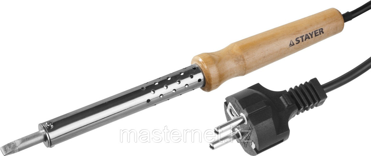 Паяльник с деревянной рукояткой и долговечным жалом, STAYER "MASTER" MAXTerm, 55310-100, 100 Вт, клин