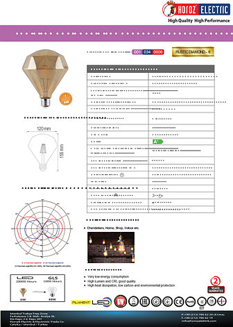 Светодиодная Лампа Эдисона декоративная RUSTIC DIAMOND-6 6W 2200K, фото 2