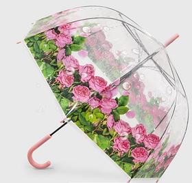 Зонт трость полуавтомат, прозрачный с рисунком