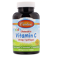 Carlson, Kid's, жевательный витамин C, натуральный мандарин, 250 мг, 60 вегетарианских таблеток