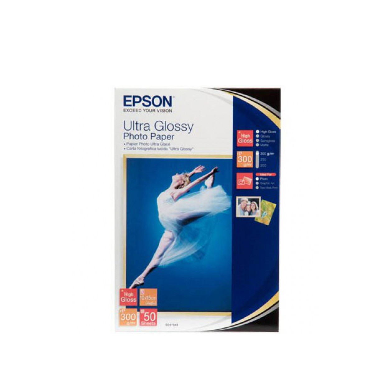 Бумага Epson Ultra Glossy Photo Paper, плотность 300 г/м2 (А6 - 10х15, 50 листов) C13S041943